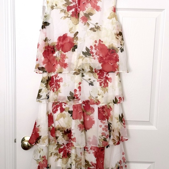 S.L. FASHIONS DRESS WITH SHADES OF CORAL AND PINK. LINED WITH WHITE. SZ 12 - Picture 2 of 10